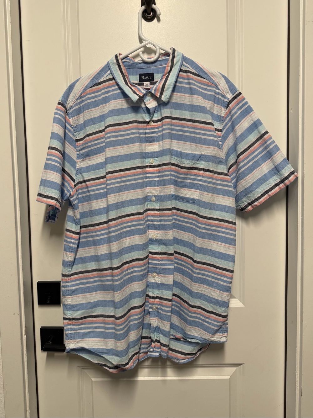 The Children’s Place Boys Blue Striped Button Front Shirt XXL 16 Short Sleeve 10